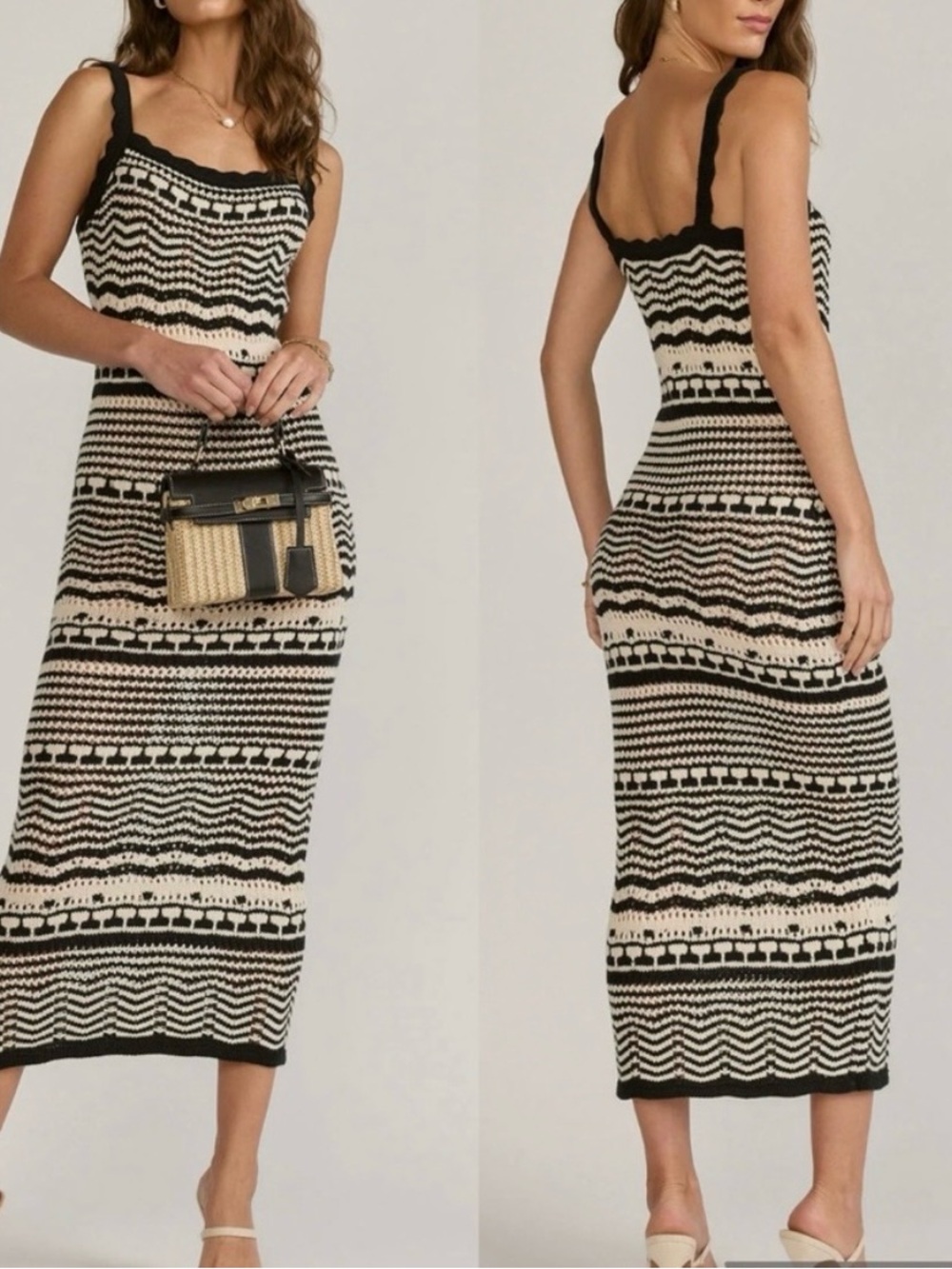 Joie Black and White Striped Knit Midi Dress